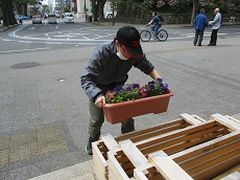 県庁の入口に並べてます