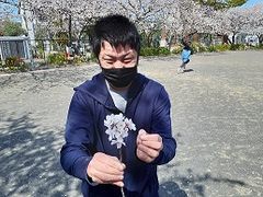 公園に落ちていた桜を見て大興奮